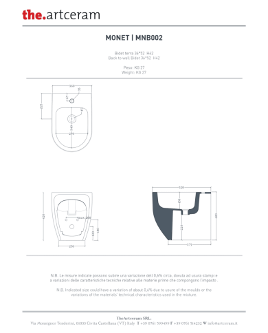 Bidet à poser 36x52cm Monet - The.artceram