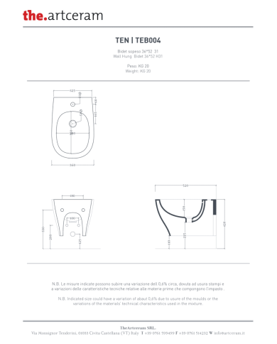 Bidet suspendu 36x52cm Ten 4.0 - The.artceram