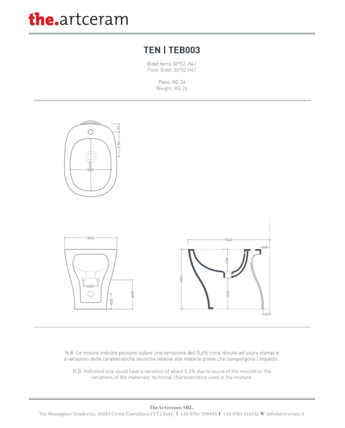 Bidet à poser 36x52cm Ten - The.artceram