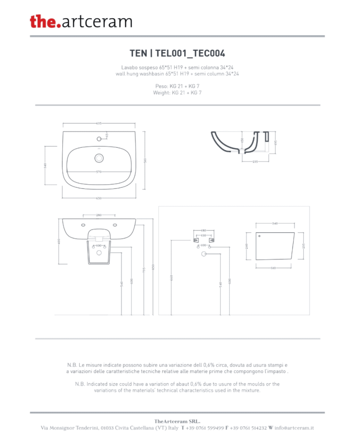 Lavabo 65x51cm Ten - The.artceram