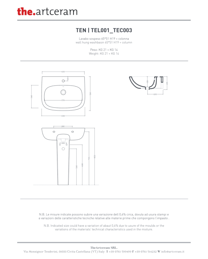 Lavabo 65x51cm Ten - The.artceram