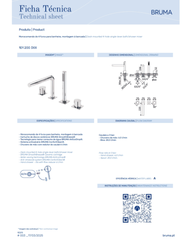 Mitigeur bain / douche 4 trous Lusa - Bruma