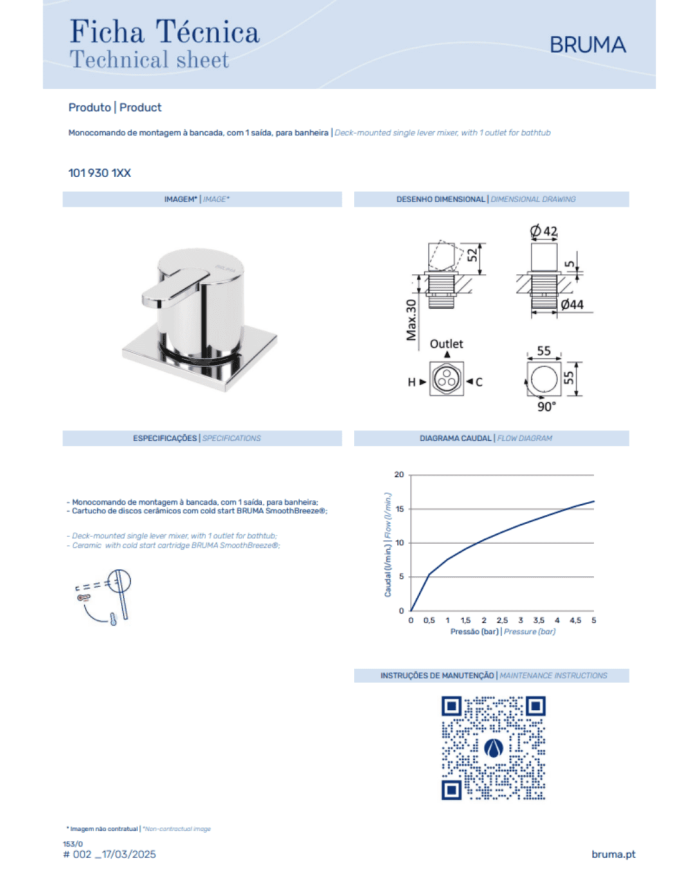 Mitigeur bain / douche sur plan Lusa - Bruma