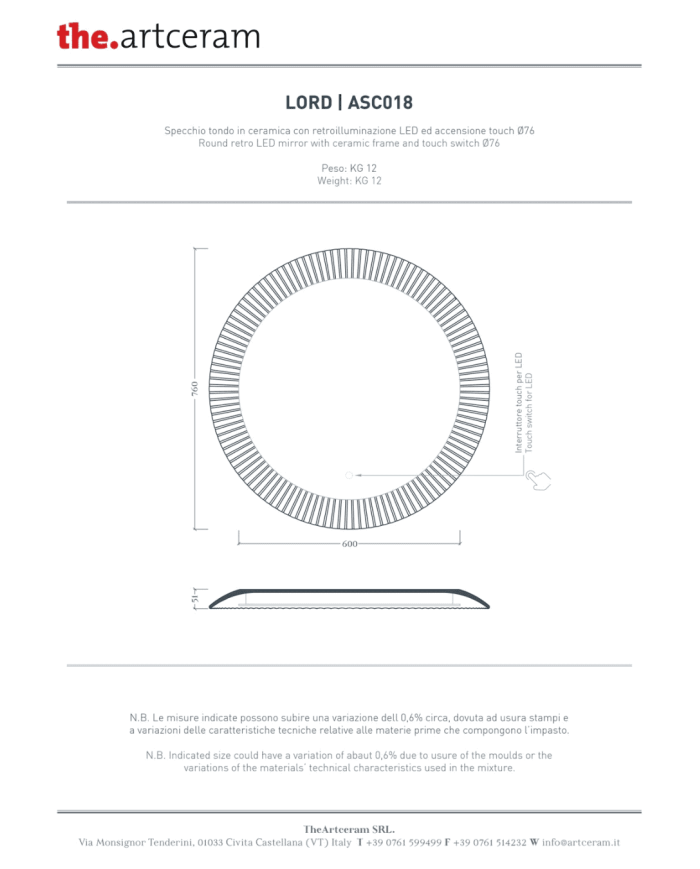 Miroir rond Lord avec cadre en céramique – The.artceram