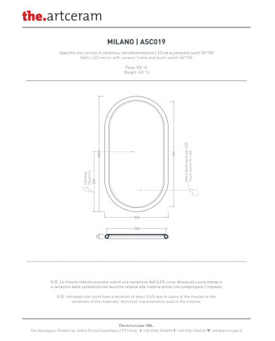 Miroir Milano avec cadre en céramique 55x100cm – The.Artceram