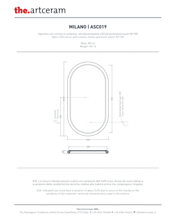 Miroir Milano avec cadre en céramique 55x100cm – The.Artceram