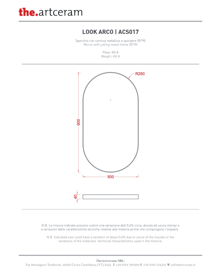 Miroir ovale 50x90cm Look Arco cadre métallique – The.Artceram