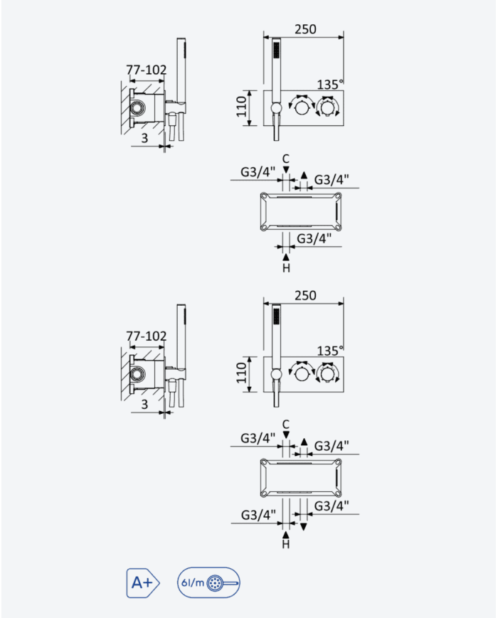 Mitigeur thermostatique encastré Lusa - Bruma