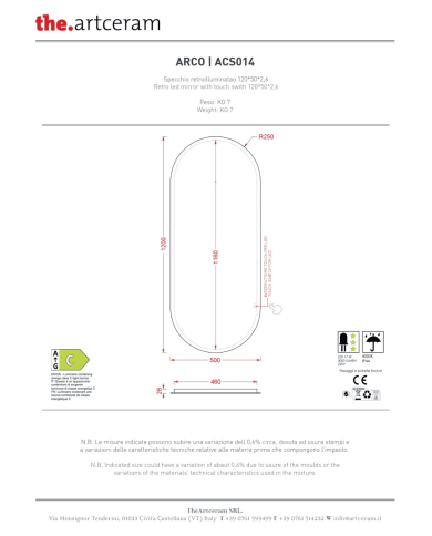 Miroir Arco 50x120 avec rétroéclairage LED – The.Artceram