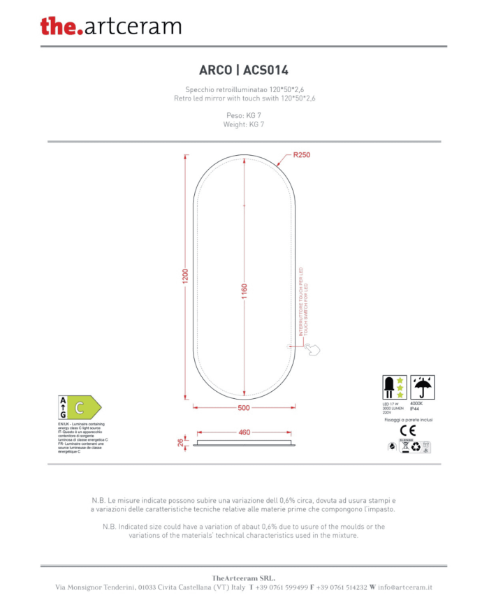 Miroir Arco 50x120 avec rétroéclairage LED – The.Artceram