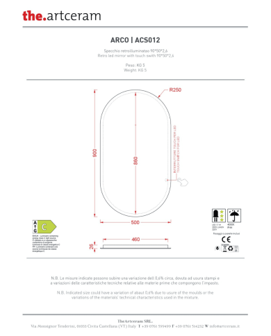 Miroir Arco 50x90 avec rétroéclairage LED – The.Artceram