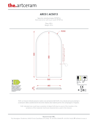 Miroir Semiarco 50x90 avec rétroéclairage LED – The.Artceram