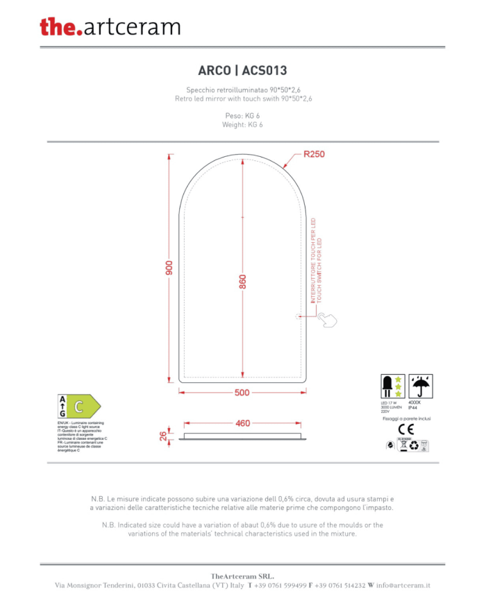 Miroir Semiarco 50x90 avec rétroéclairage LED – The.Artceram