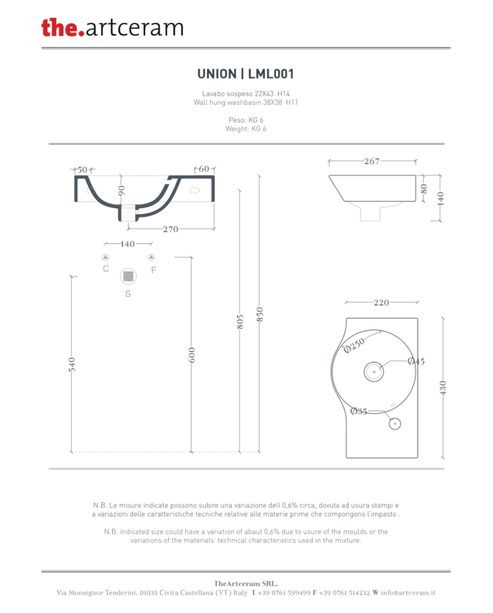 Lave-mains 27x43 suspendu Union – The.Artceram
