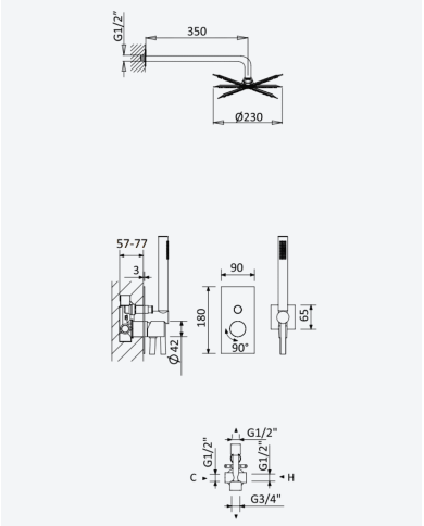 Kit de douche encastré 230 Lusa - Bruma