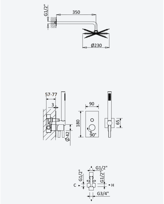 Kit de douche encastré 230 Lusa - Bruma
