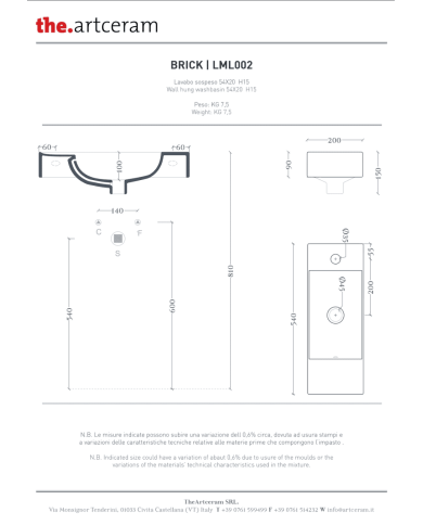 Lave-mains 20x54 suspendu Brick – The.Artceram