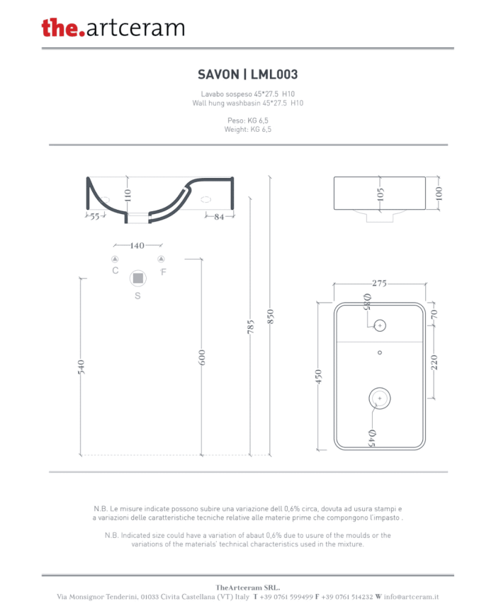 Lave-mains 27x45 suspendu Savon – The.Artceram