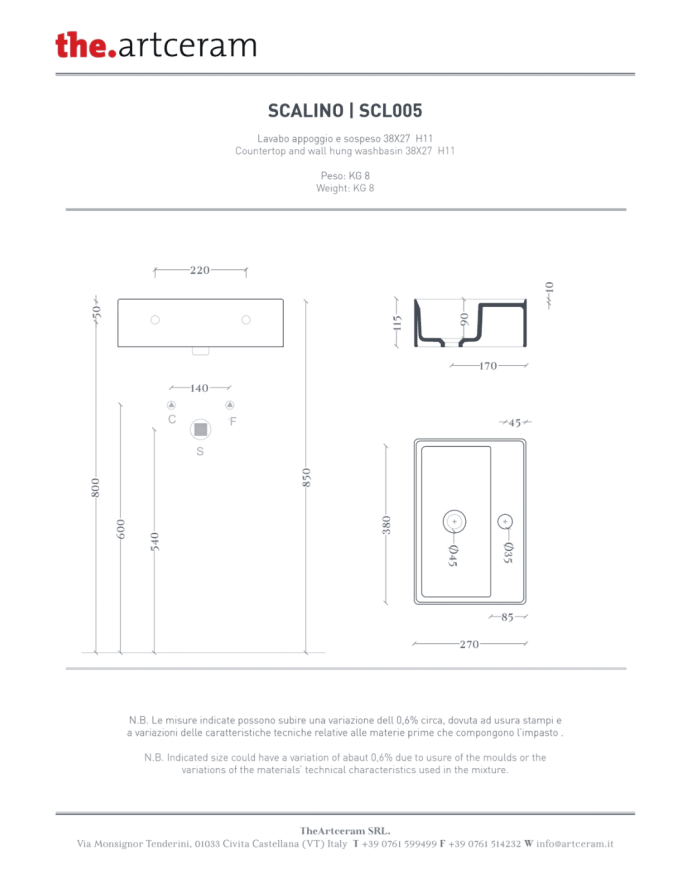 Lave-mains 38x27 suspendu Scalino – The.Artceram