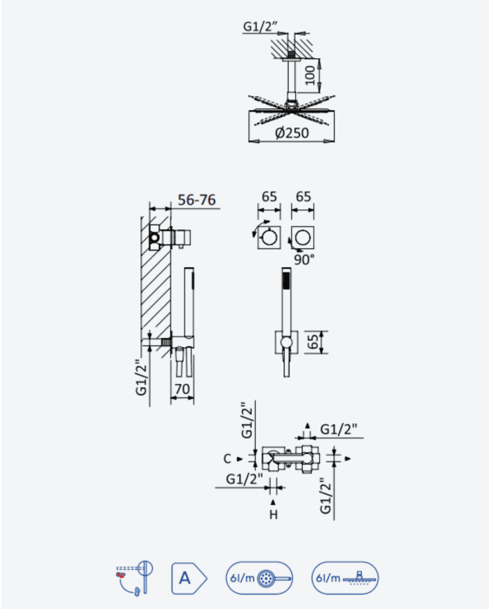 Kit de douche horizontal 250 Lusa 2 - Bruma