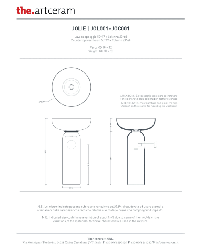 Lavabo sur pied Jolie Ø50 cm – The.Artceram