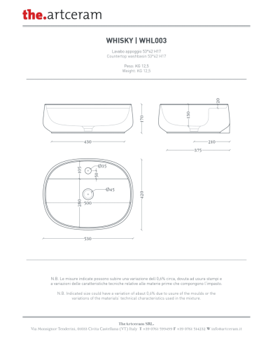 Vasque à poser Whisky 53x42 – The.Artceram
