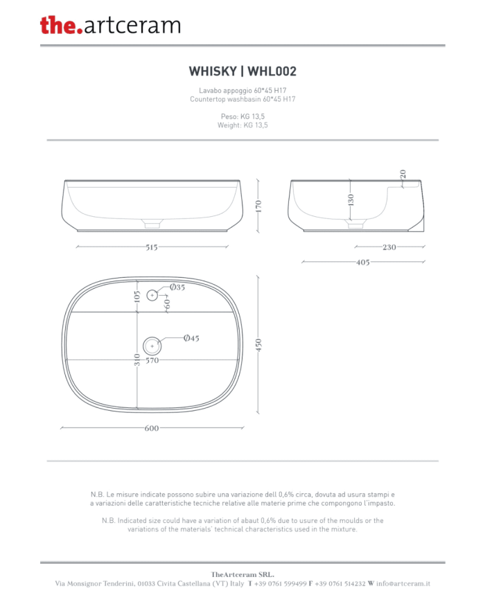 Vasque à poser Whisky 60x45 – The.Artceram