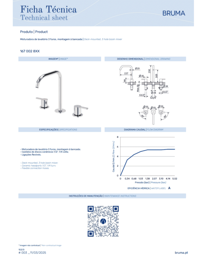 Mitigeur lavabo sur plan 3 trous Leaf - Bruma