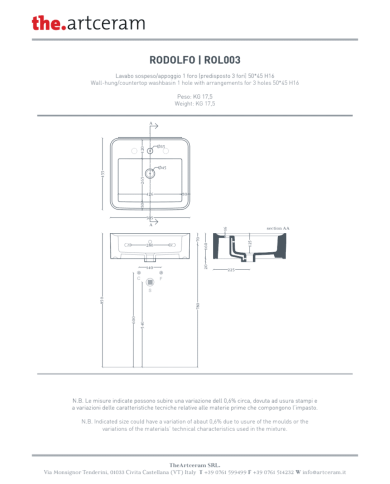 Lavabo Rodolfo 50x45 à poser – The.Artceram