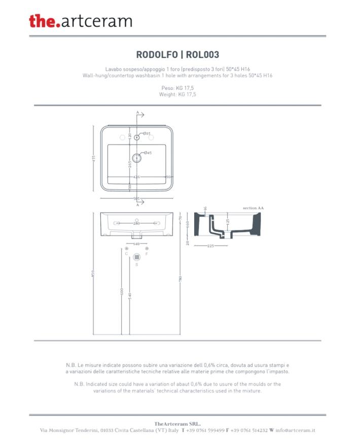 Lavabo Rodolfo 50x45 à poser – The.Artceram