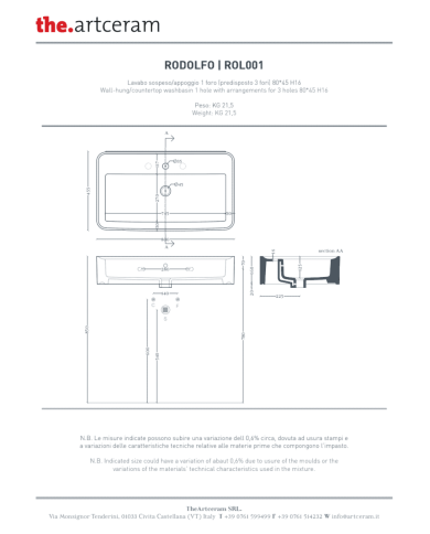 Lavabo Rodolfo 80x45 à poser – The.Artceram
