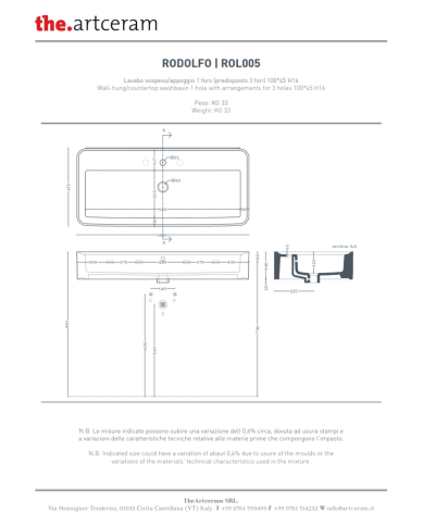 Lavabo Rodolfo 100x45 à poser – The.Artceram