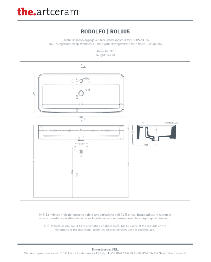 Lavabo Rodolfo 100x45 à poser – The.Artceram