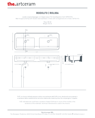 Lavabo Rodolfo 120x45 à poser – The.Artceram