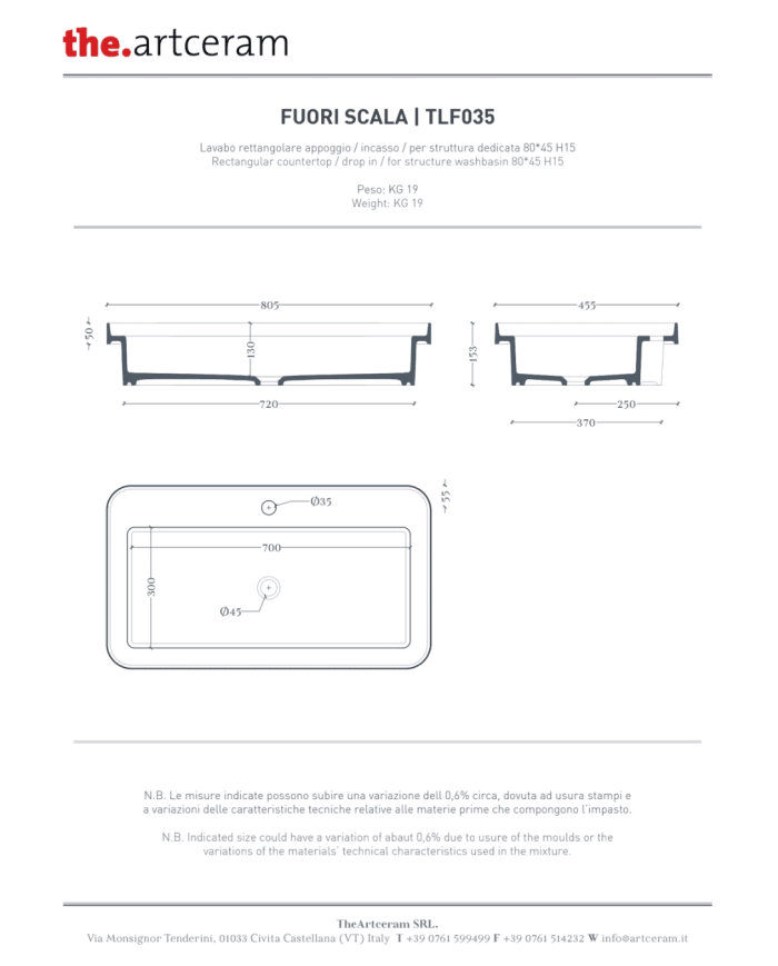 Vasque Fuori Scala 80x45 semi encastré – The.Artceram