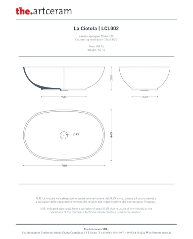 Vasque à poser La Ciotola 70x44 – The.Artceram