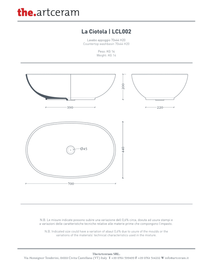 Vasque à poser La Ciotola 70x44 – The.Artceram