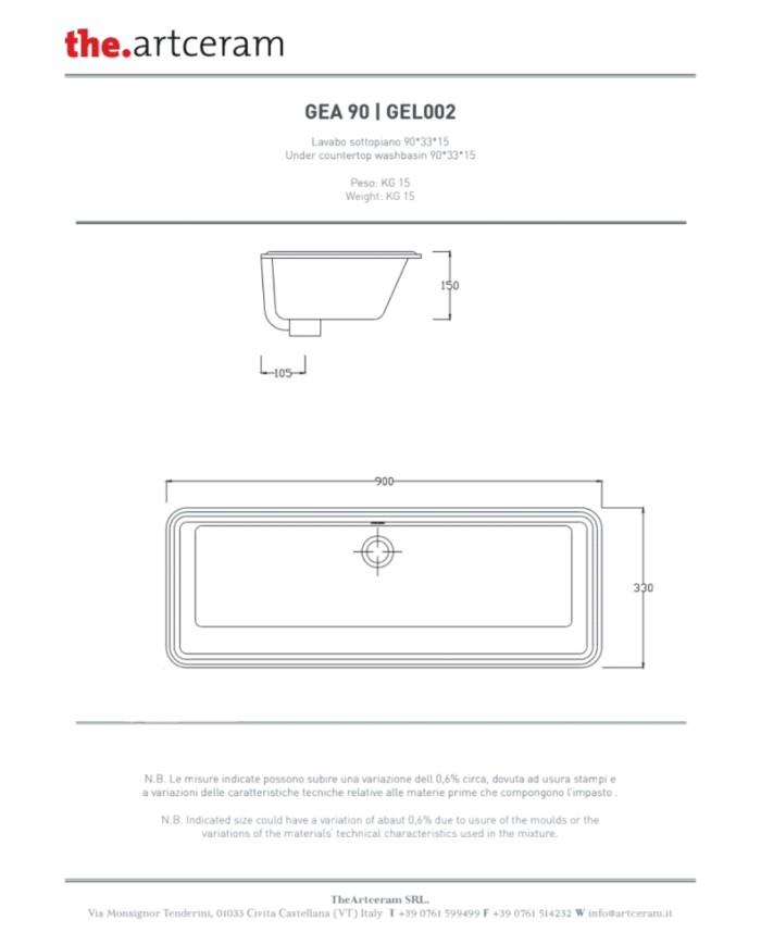 Lavabo sous plan Gea 90x33 – The.Artceram