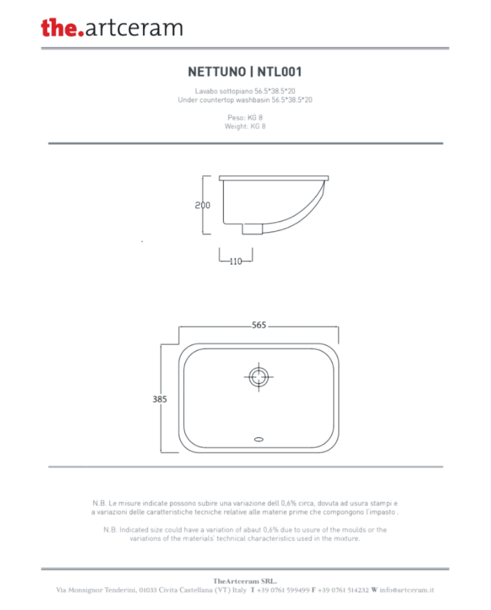 Lavabo sous plan Nettuno 56x38 – The.Artceram