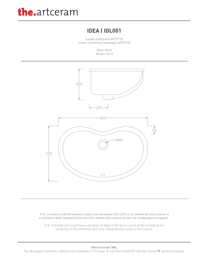 Lavabo sous plan Idea 60x37 – The.Artceram
