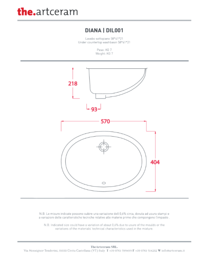 Lavabo sous plan Diana 57x40 – The.Artceram