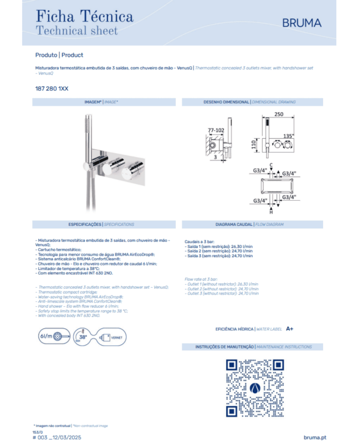 Mitigeur thermostatique encastré Leaf - Bruma