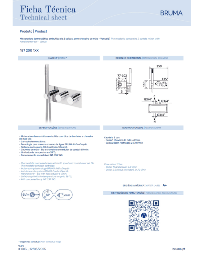 Mitigeur thermostatique encastré Leaf - Bruma