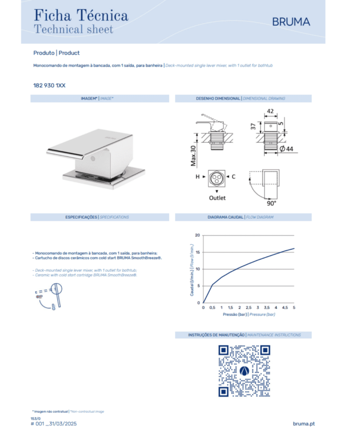 Mitigeur 1 sortie bain-douche Linea - Bruma