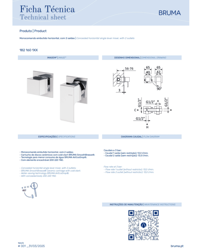 Mitigeur encastré horizontal Linea - Bruma