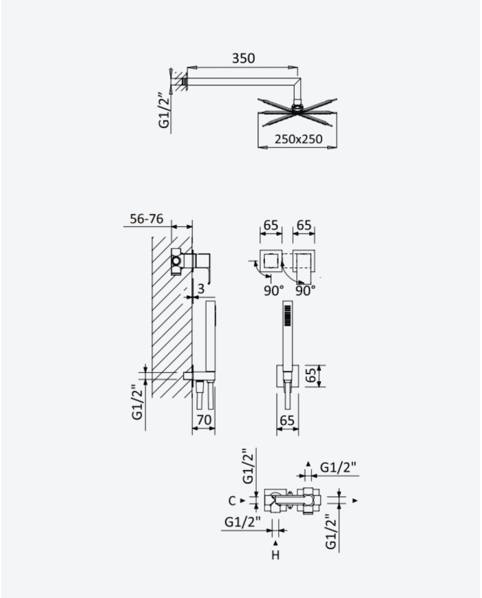 Kit douche encastré 4 Linea - Bruma