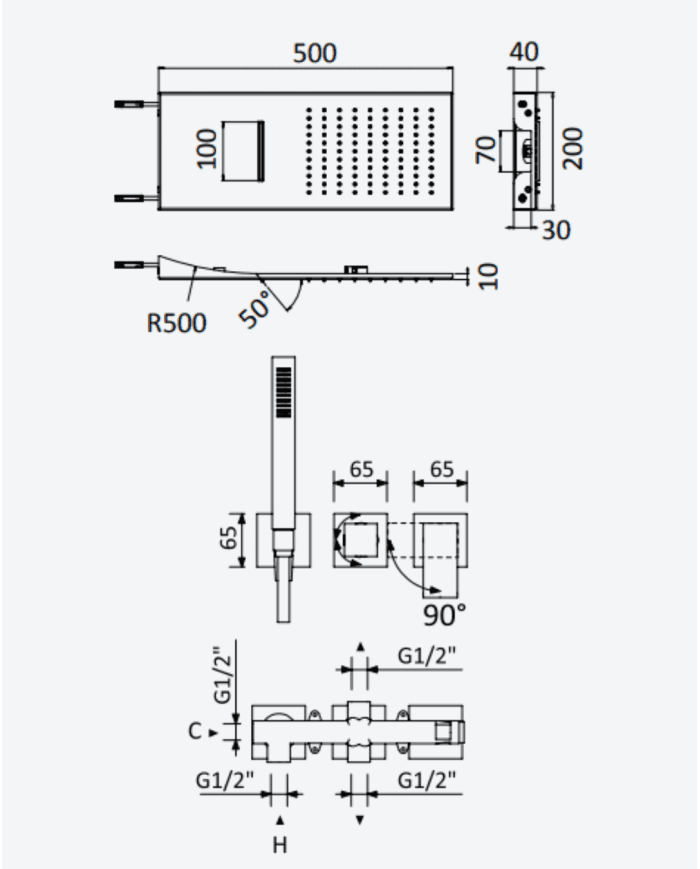 Kit douche encastré 7 Linea - Bruma