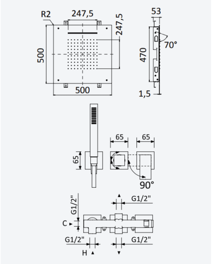 Kit douche encastré 9 Linea - Bruma
