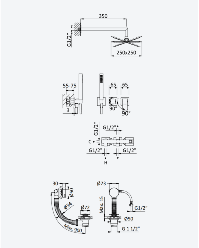 Kit bain-douche encastré Linea - Bruma
