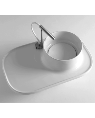 Lavabo design rond en céramique blanche avec robinet minimaliste, modèle Up 700 Bleu Provence.